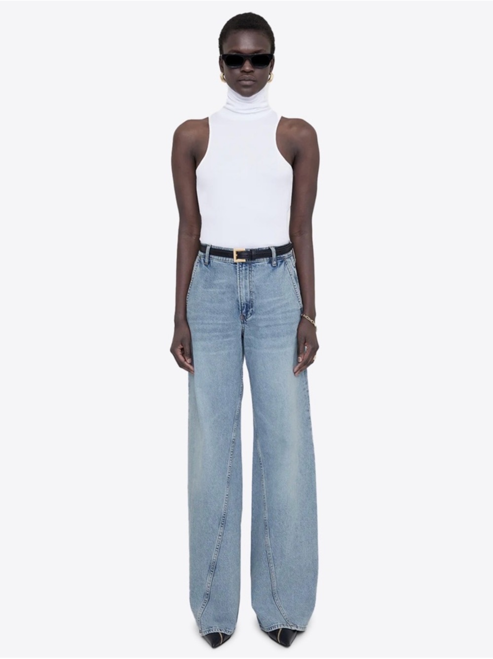 Anine Bing Briley Jeans Capri Blue Wide Leg